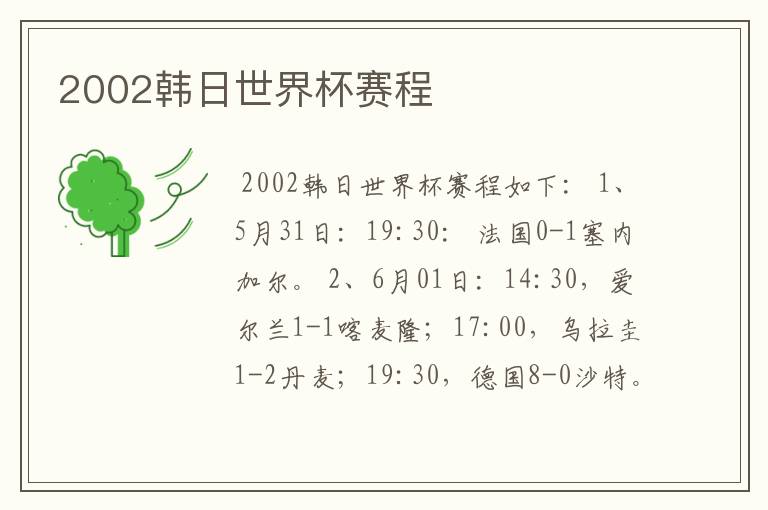 2002韩日世界杯赛程