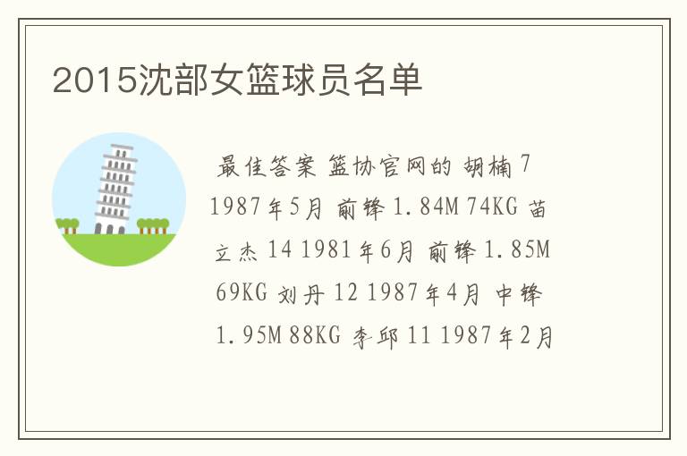 2015沈部女篮球员名单
