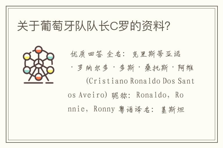 关于葡萄牙队队长C罗的资料?