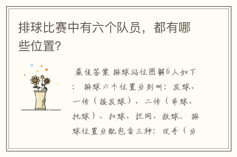 排球比赛中有六个队员,都有哪些位置?