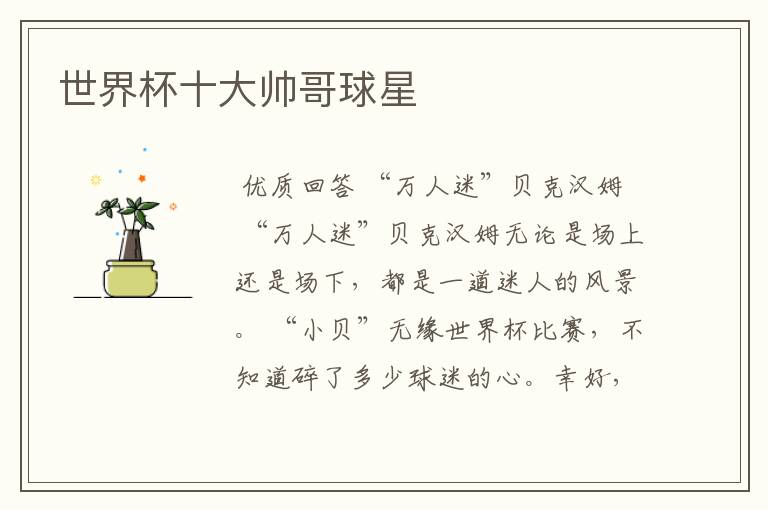 世界杯十大帅哥球星