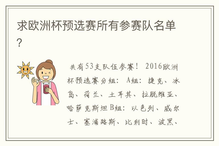 求欧洲杯预选赛所有参赛队名单？