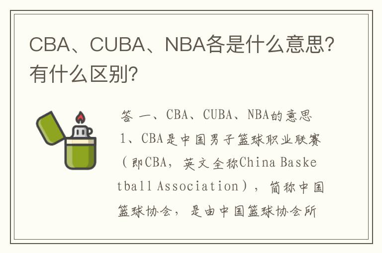 CBA、CUBA、NBA各是什么意思?有什么区别?