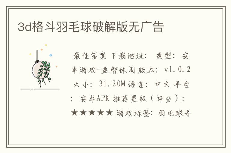 3d格斗羽毛球破解版无广告
