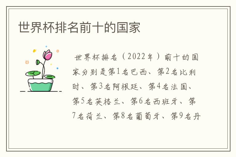 世界杯排名前十的国家