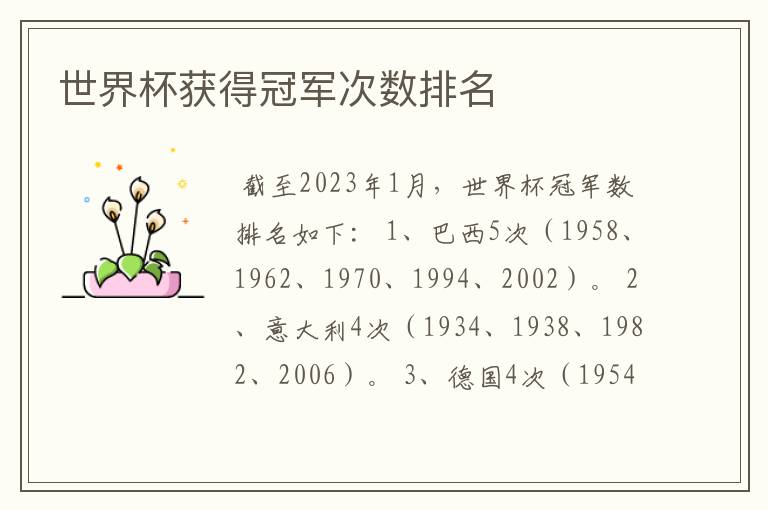 世界杯获得冠军次数排名