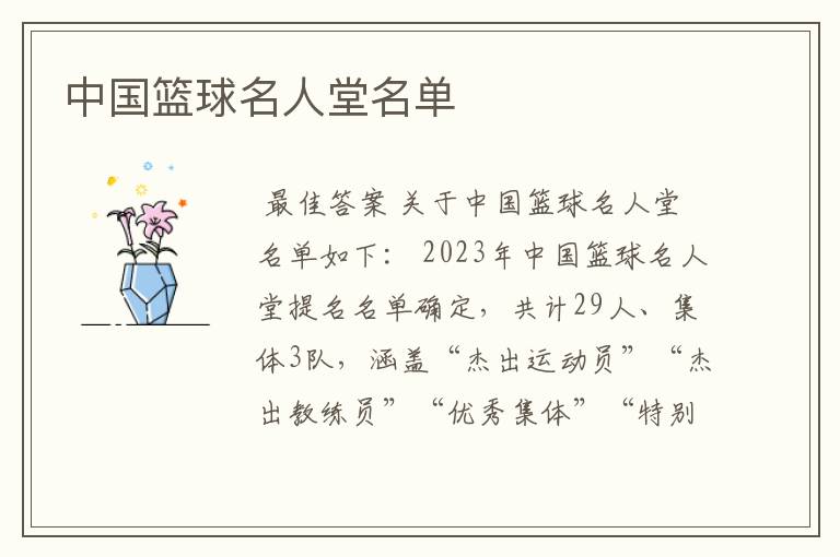 中国篮球名人堂名单