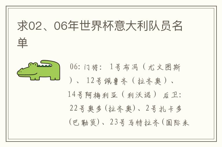 求02、06年世界杯意大利队员名单