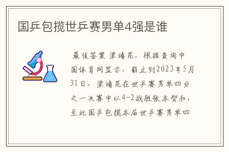 国乒包揽世乒赛男单4强是谁
