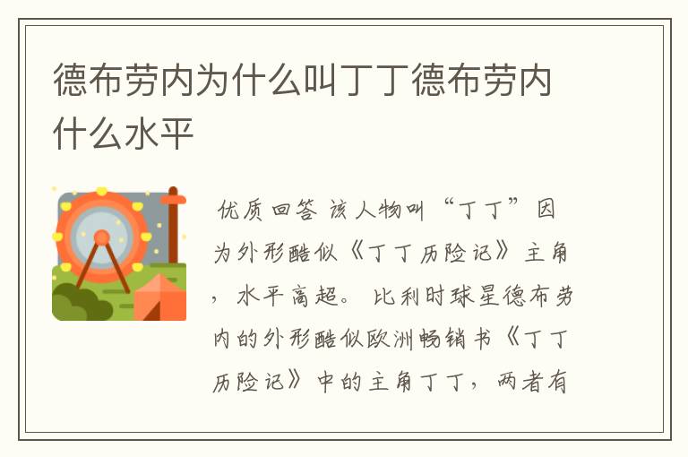 德布劳内为什么叫丁丁德布劳内什么水平