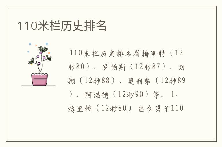 110米栏历史排名