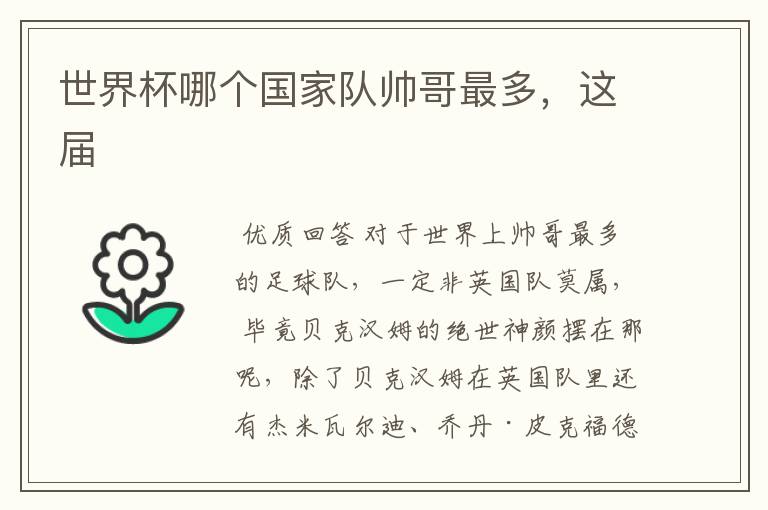 世界杯哪个国家队帅哥最多,这届