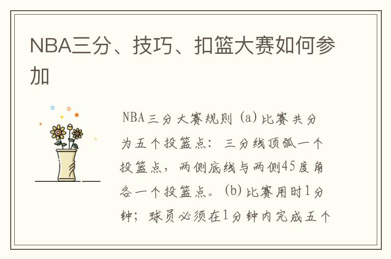 NBA三分、技巧、扣篮大赛如何参加