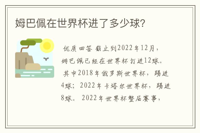 姆巴佩在世界杯进了多少球?