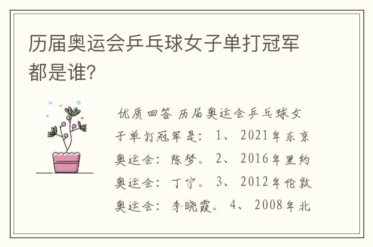 历届奥运会乒乓球女子单打冠军都是谁?