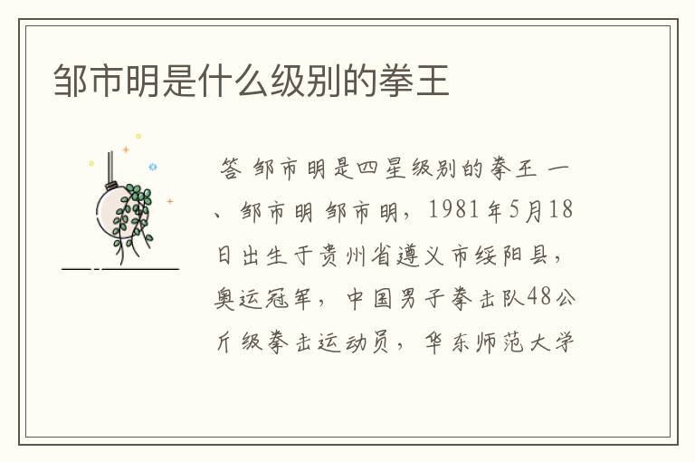 邹市明是什么级别的拳王