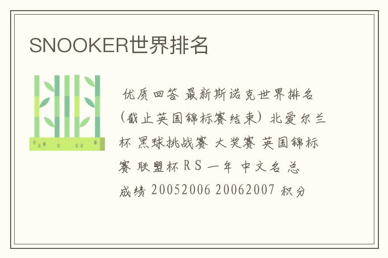 SNOOKER世界排名