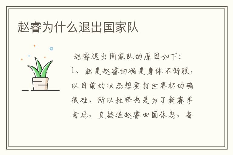 赵睿为什么退出国家队