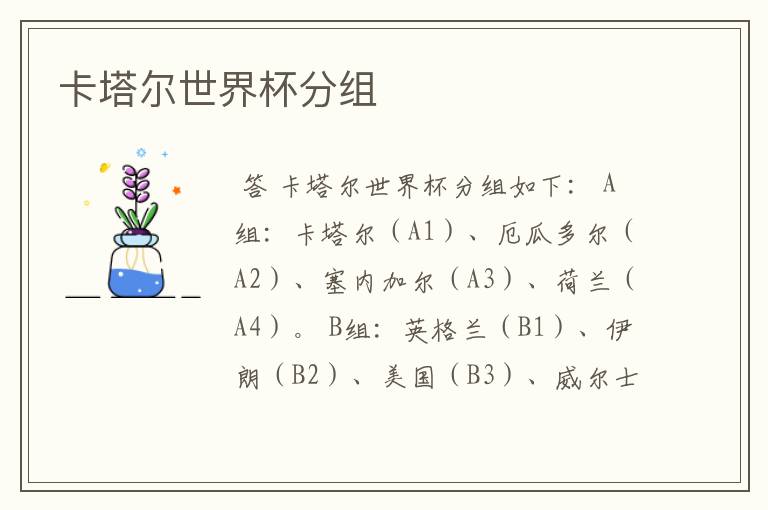卡塔尔世界杯分组