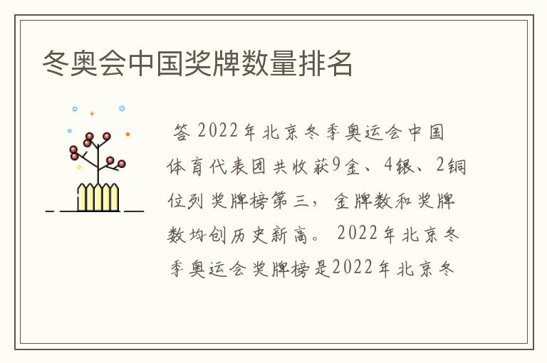 冬奥会中国奖牌数量排名