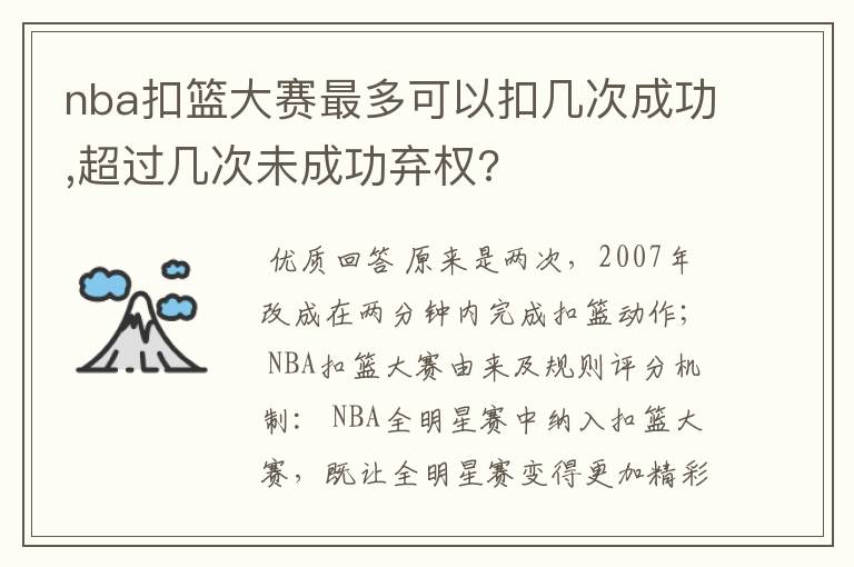 nba扣篮大赛最多可以扣几次成功,超过几次未成功弃权?