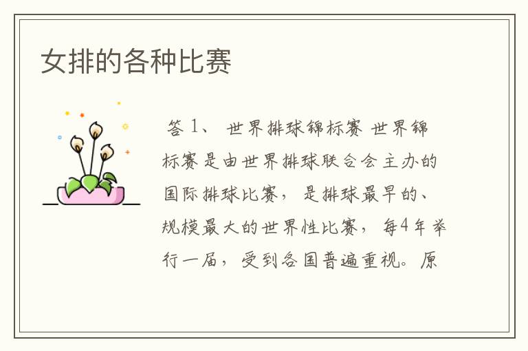 女排的各种比赛