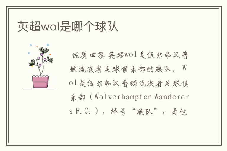 英超wol是哪个球队