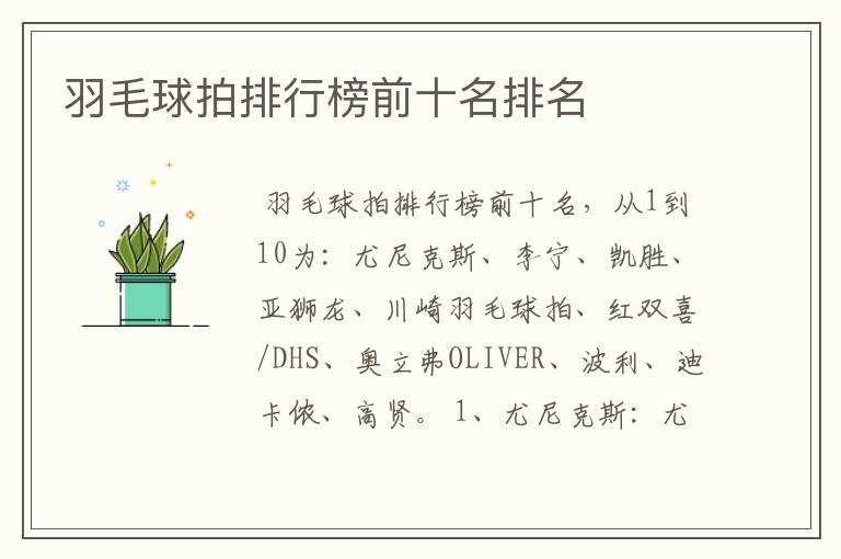 羽毛球拍排行榜前十名排名