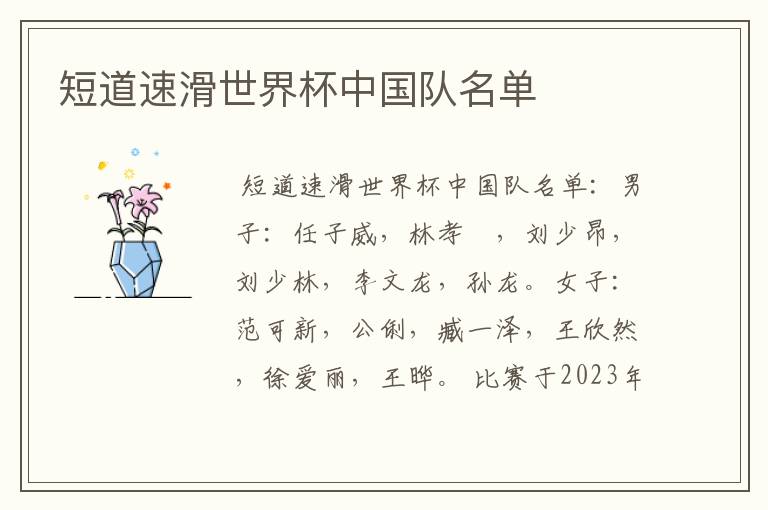 短道速滑世界杯中国队名单