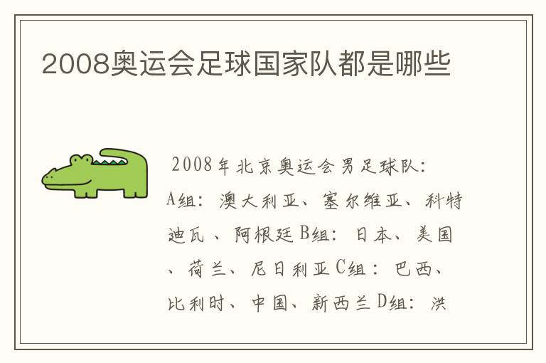 2008奥运会足球国家队都是哪些