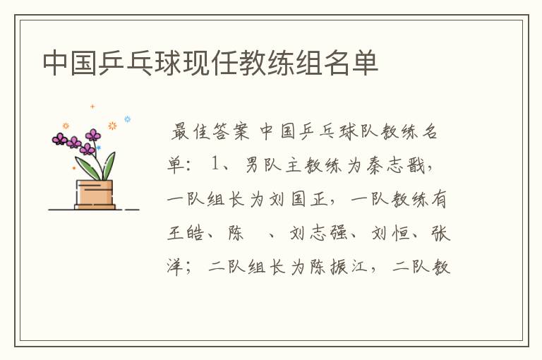 中国乒乓球现任教练组名单