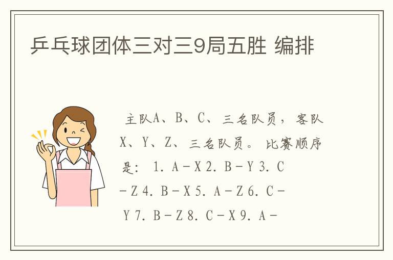 乒乓球团体三对三9局五胜 编排