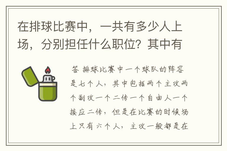 在排球比赛中,一共有多少人上场,分别担任什么职位?其中有一个人穿的衣服为什么不同?