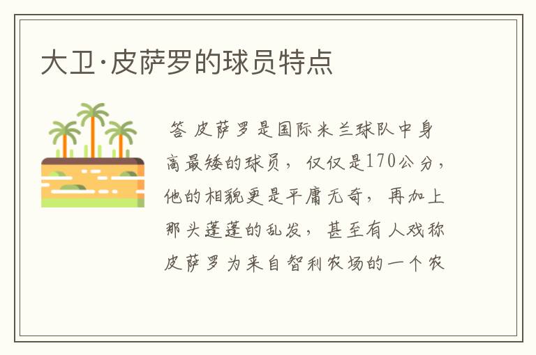 大卫·皮萨罗的球员特点