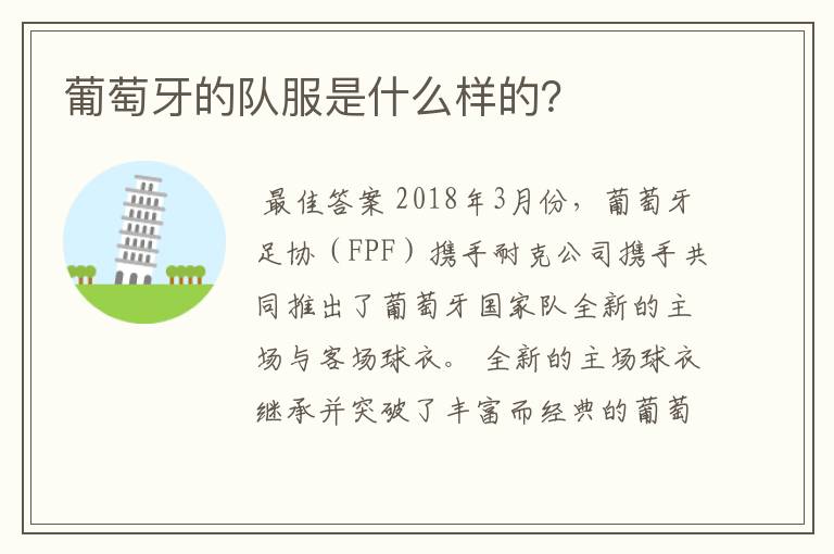 葡萄牙的队服是什么样的?