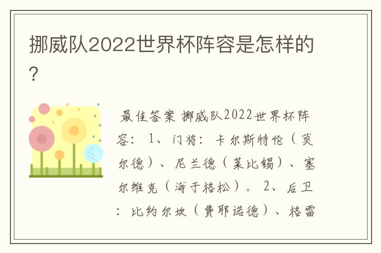 挪威队2022世界杯阵容是怎样的?