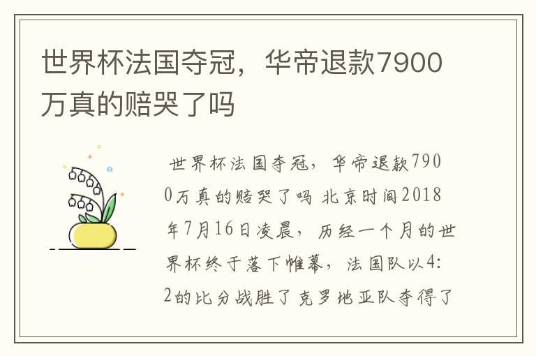 世界杯法国夺冠,华帝退款7900万真的赔哭了吗
