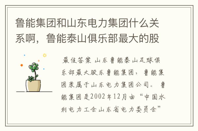鲁能集团和山东电力集团什么关系啊,鲁能泰山俱乐部最大的股东是那个啊!