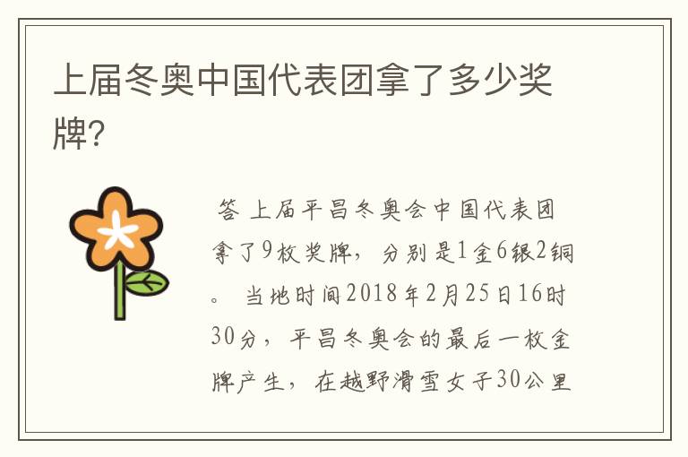 上届冬奥中国代表团拿了多少奖牌?