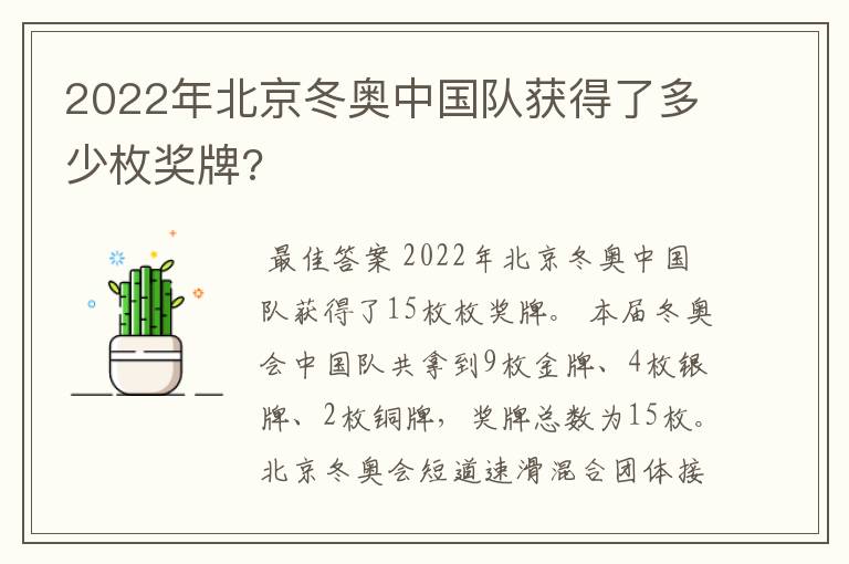 2022年北京冬奥中国队获得了多少枚奖牌?