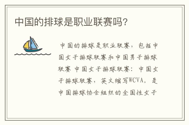 中国的排球是职业联赛吗?