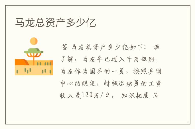 马龙总资产多少亿