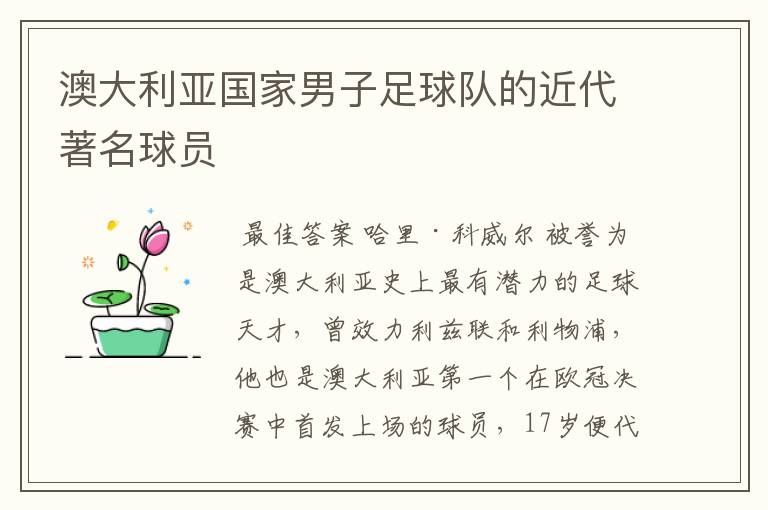 澳大利亚国家男子足球队的近代著名球员