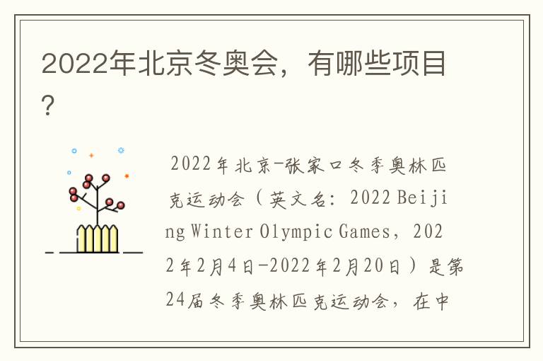 2022年北京冬奥会,有哪些项目?