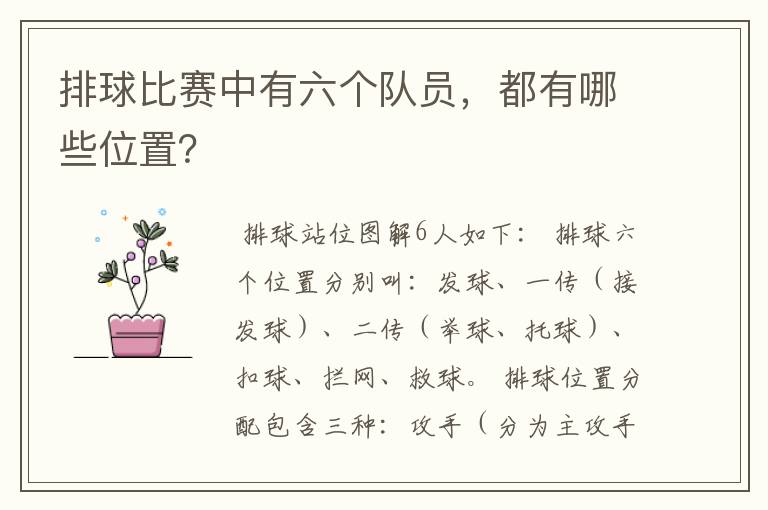 排球比赛中有六个队员,都有哪些位置?