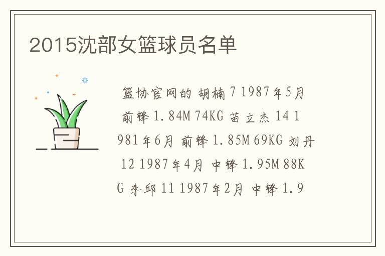 2015沈部女篮球员名单
