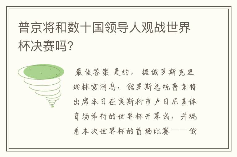 普京将和数十国领导人观战世界杯决赛吗?