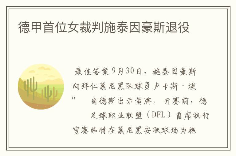 德甲首位女裁判施泰因豪斯退役