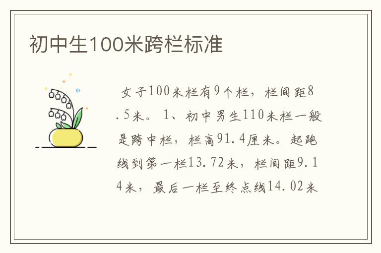 初中生100米跨栏标准