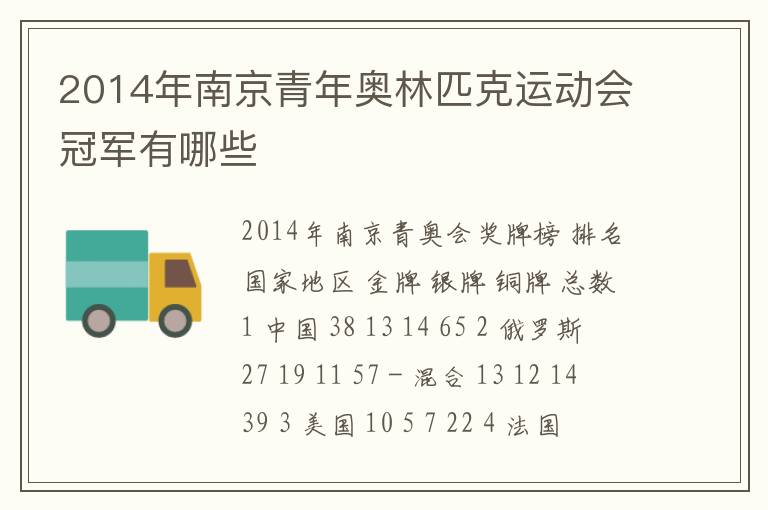 2014年南京青年奥林匹克运动会冠军有哪些